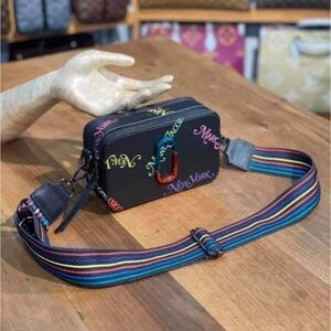 Marc Jacobs Black Crossbody Bag with Structured Shape and Colorful Strap